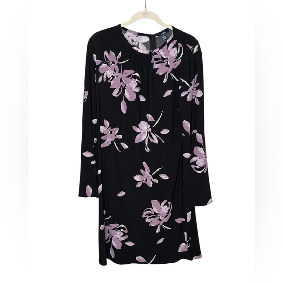 Chaps Long Sleeved Floral Print Mini Dress XL Black & Pink - Picture 2 of 6
